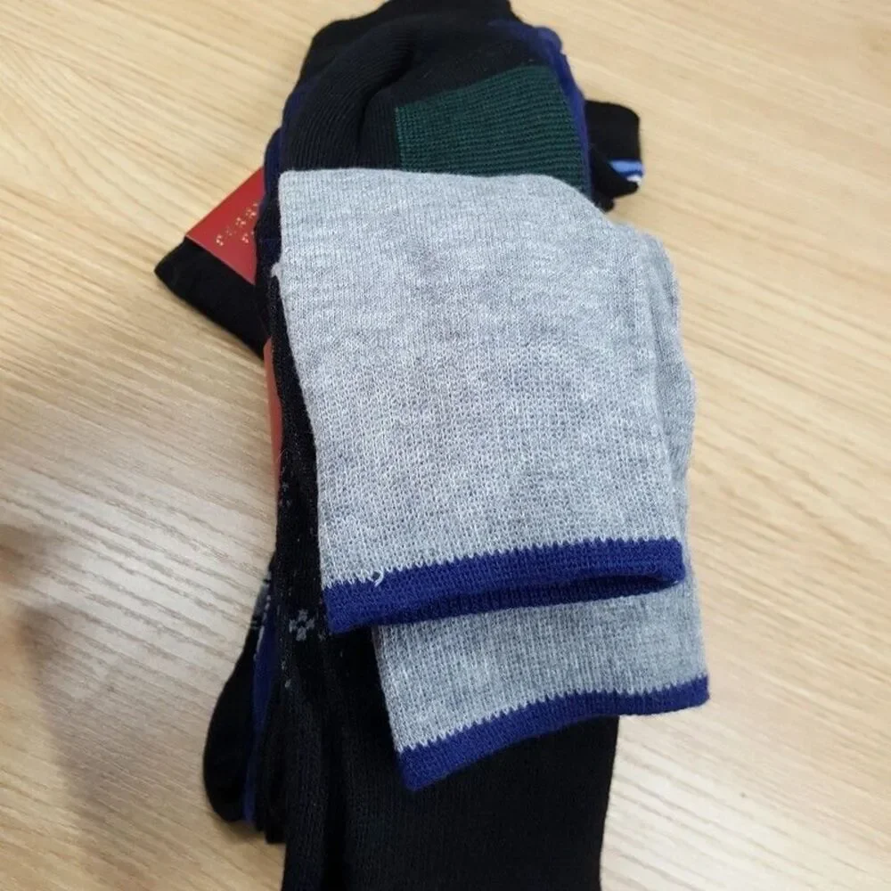PERRY ELLIS Crew Socks 6-Pack Black Casual Comfort Stretch Smooth Toe Christmas